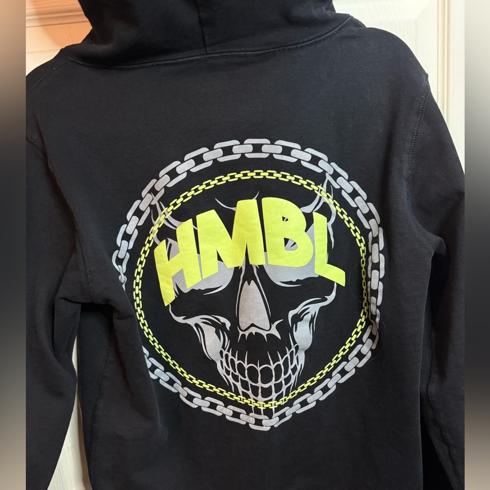 Stay Humble Stay Hungry Black Full Zip Hoodie w/Green Logo & Skull Men’s Medium